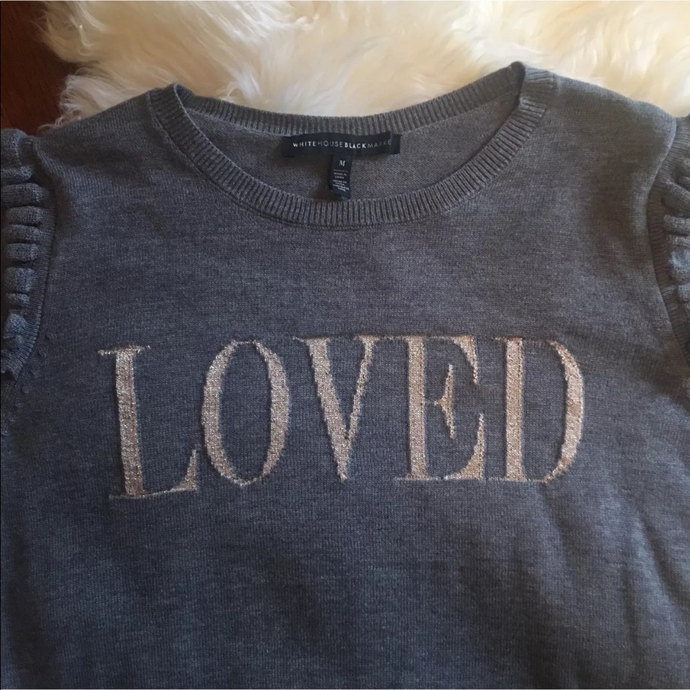 White House Black Market Crewneck "LOVED" Sweater - Picture 4 of 7